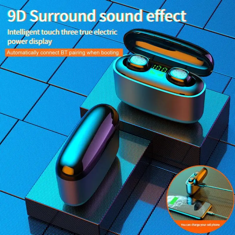 

MR-G5S Bluetooth 5.0 Earphones True Wireless Headphone Touch Control 9D Stereo Sports Headset with Mic LED Power Display Earbuds