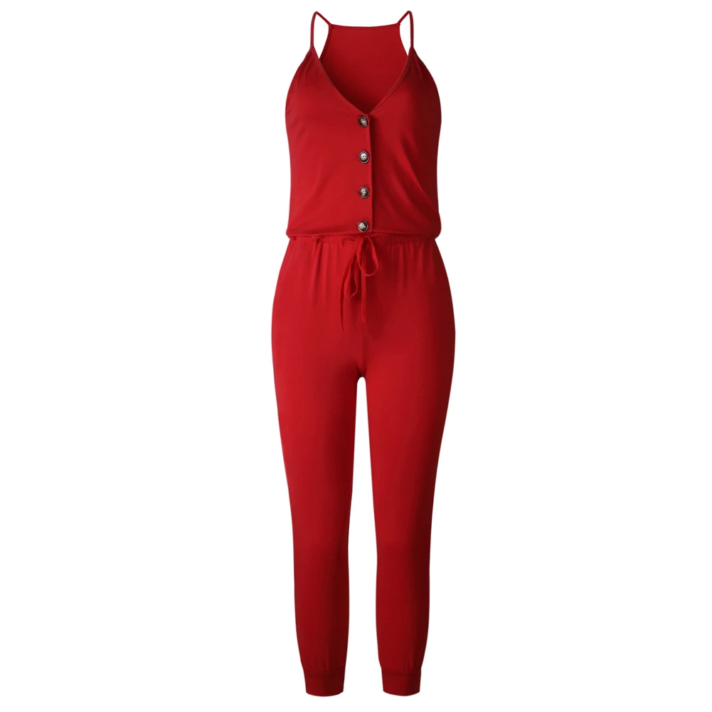 

New Arrival Womens Sexys Jumpsuits V Neck Sling Drawstring Elastic Waisted Long Pants Jumpsuits
