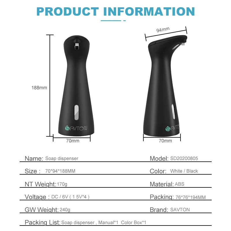 

SAVTON Automatic Foaming Soap Dispenser Induction Hand Washing Machine For Kitchen Bathroom Kids Intelligent Liquid Soap Pump