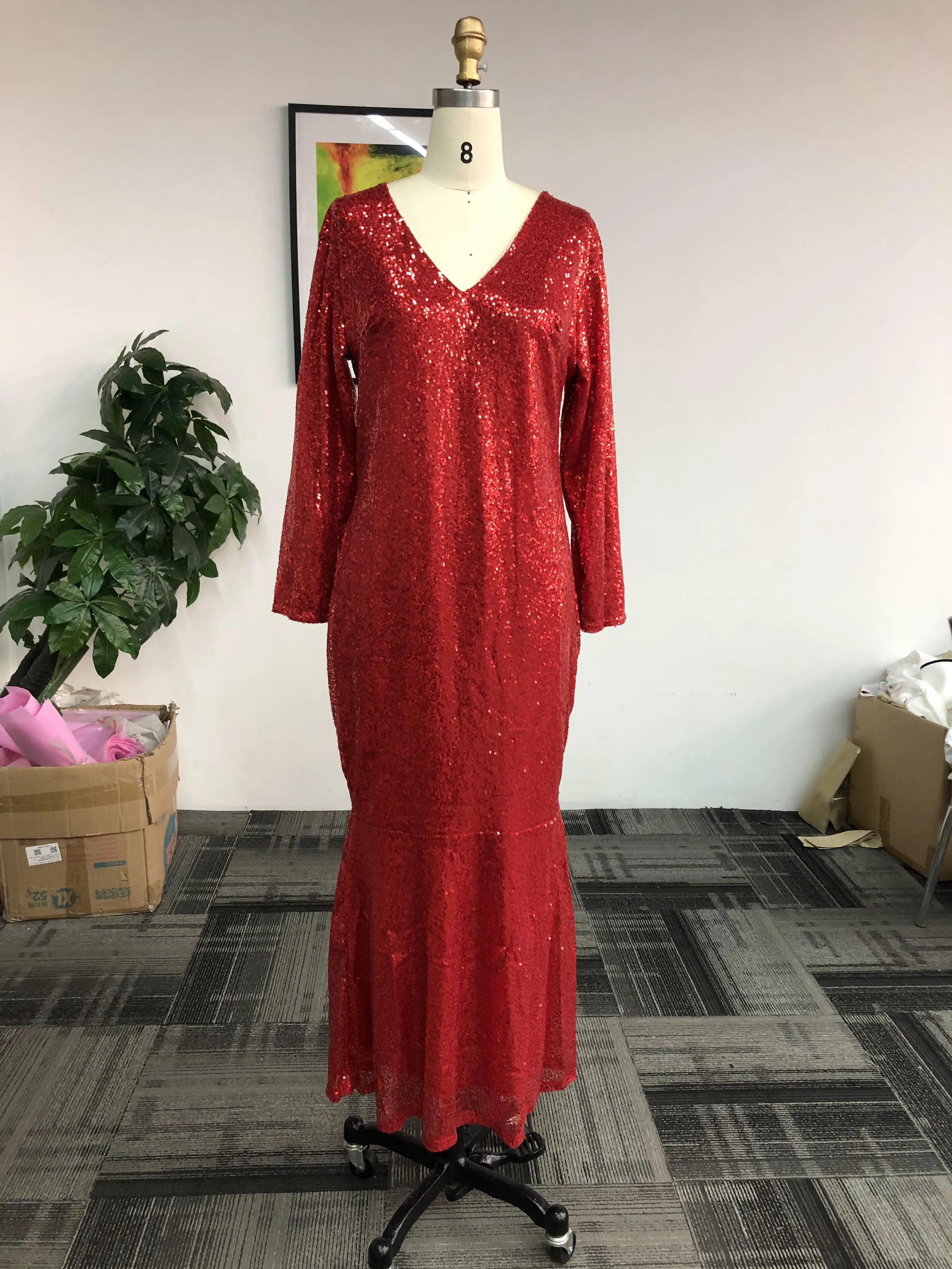 Женское вечернее платье в африканском стиле с блестками размера плюс синее