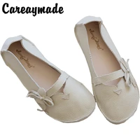careaymade korean style handmade shoes comfortable soft bottom leather and breath ablestyle really full leather flat shoes
