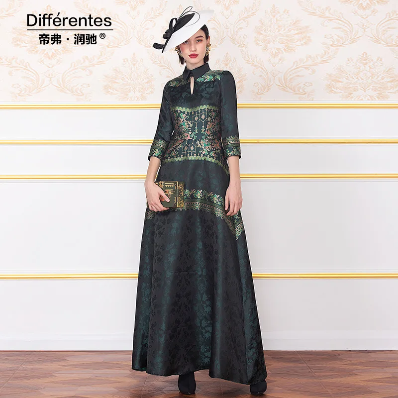 Винтажное длинное платье осень 2019 женское элегантное жаккардовое вечернее для