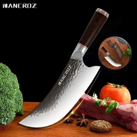 mancroz 8 inch butcher boning knife with leather sheath stainless steel meat cleaver knife hand forged chef knives for kitchen