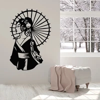 beauty geisha wall decal with umbrella kimono asian style vinyl window stickers woman bedroom salon interior decor mural 3018