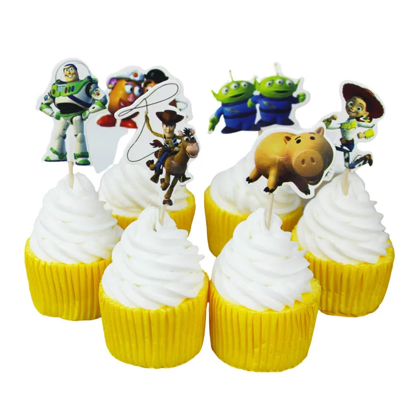 24pcs/pack Toy Story Cake Toppers Kids Birthday Party Decorations Muffin Cupcake Baby Shower Event Favors Supplies - купить по