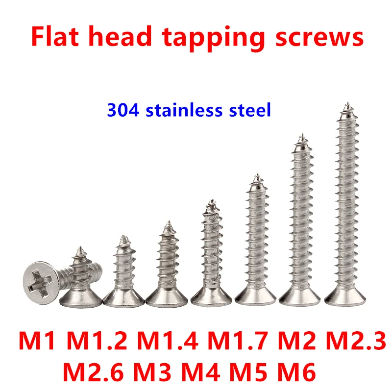 

304 Stainless steel Wood Screw M1-M6 Cross recessed countersunk Flat head tapping screws M1.4 M1.7 M2 M2.2 M2.6 M3 M3.5 M4 M5 M6