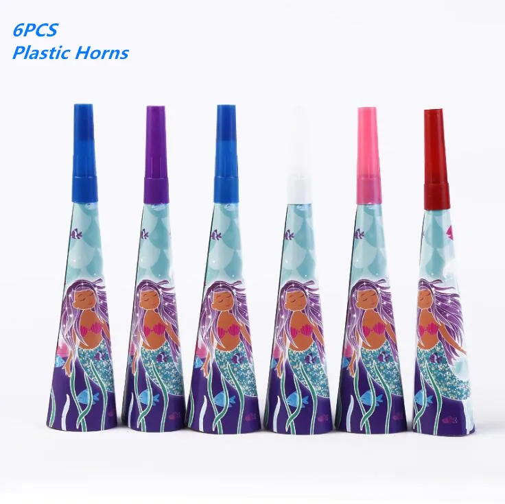 6pcs horn 10 шт. Русалочка бумажная Конфета попкорн Подарочная коробка Висячие десертные сумки подарки для девочек на свадьбу День рождения вечерние украшения Русалочки - Цвет: 6pcs horn