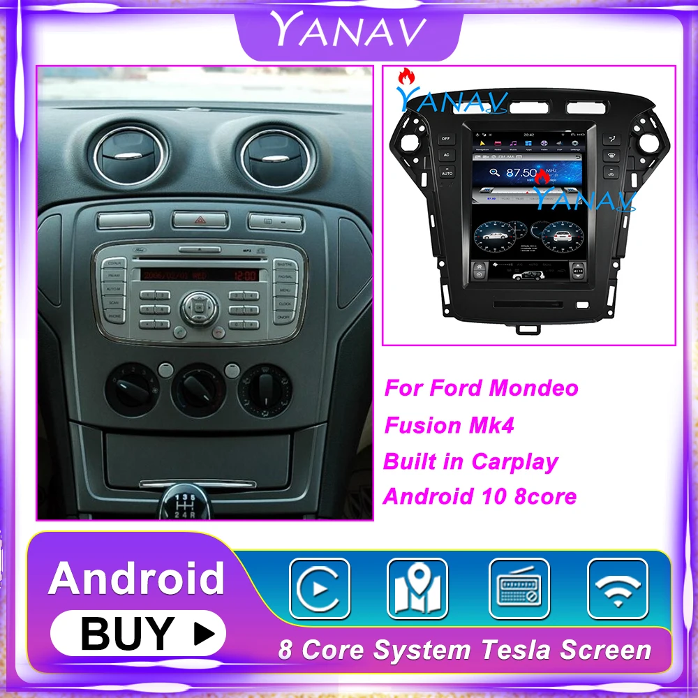 

Автомагнитола для Ford Mondeo Fusion Mk4 2007-2011, мультимедийный проигрыватель с HD-экраном в стиле Tesla, Android, автомагнитола, аудио, GPS-навигация