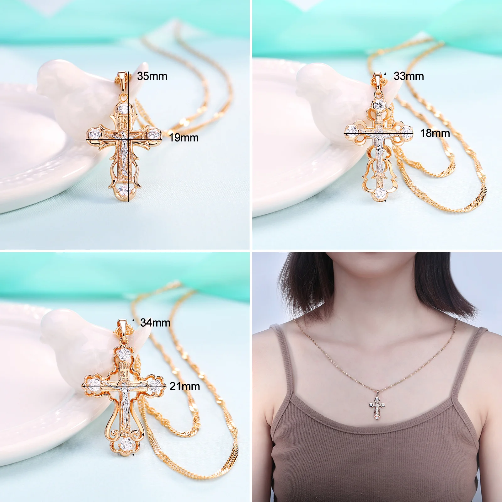 LADYCHIC Модные женские AAA циркон крест кулон золотой цвет Медь Кристалл Крест Иисуса Подвески ожерелье хип хоп ювелирные изделия LN1060