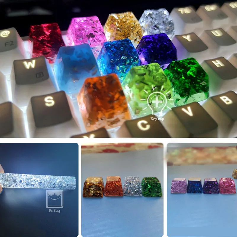 

Handmade Customizable Mechanical Keyboard Multicolor Gold Foil Keycap Personalized Resin Keycap for SA OEM Cherry Profile