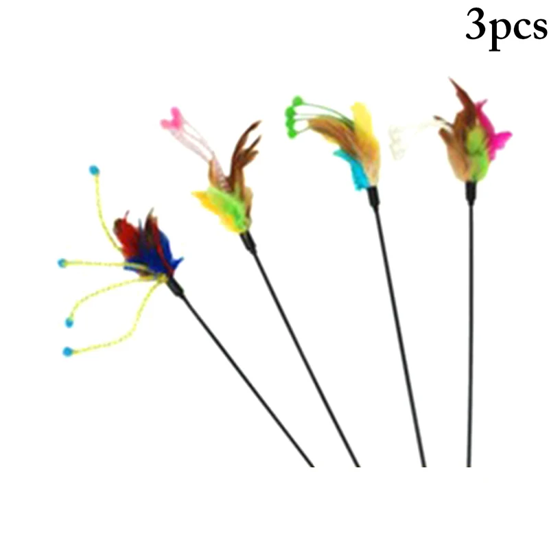 

Legendog 3pcs Funny Elastic Plastic Long Pole Colorful Flower Sticks Feather Tease Interactive Toy Wand Toys Cat Toys