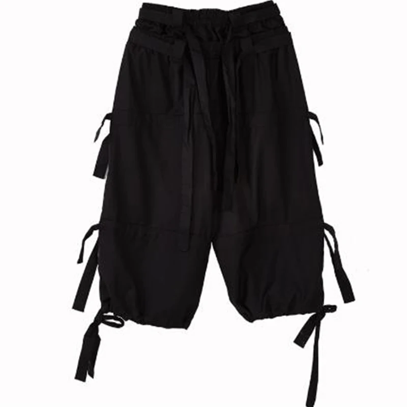 

Men Japan Style Black Ribbon Splice Loose Casual Pants Male Streetwear Hip Hop Punk Gothic Harem Pant Joggers Sweatpants