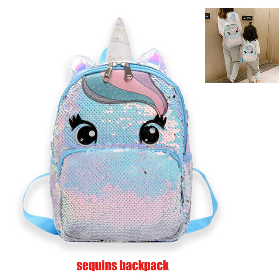 Блестящий рюкзак с блестками в виде единорога милые сумки для родителей и детей