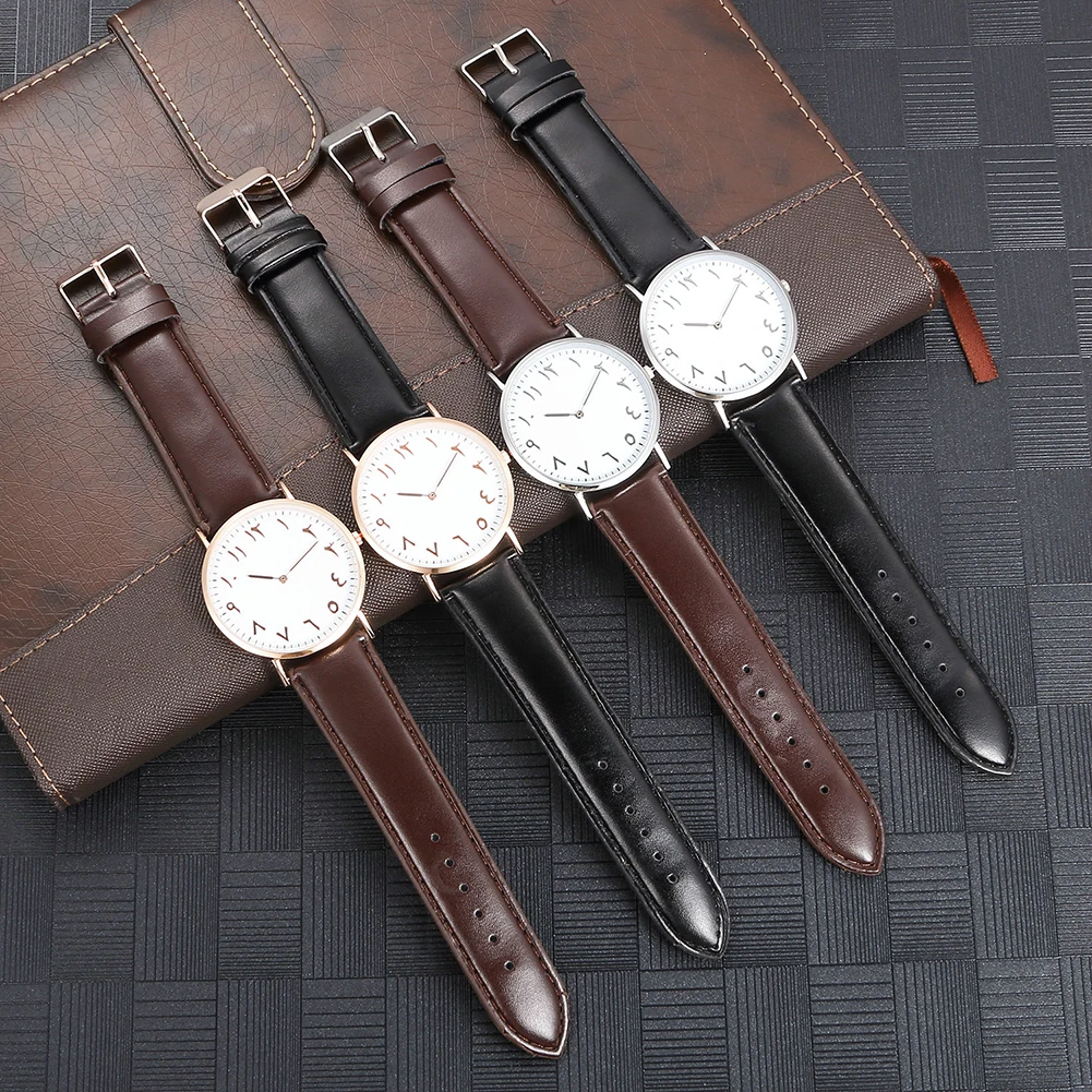 Часы наручные мужские/женские кварцевые с круглым циферблатом и ремешком из