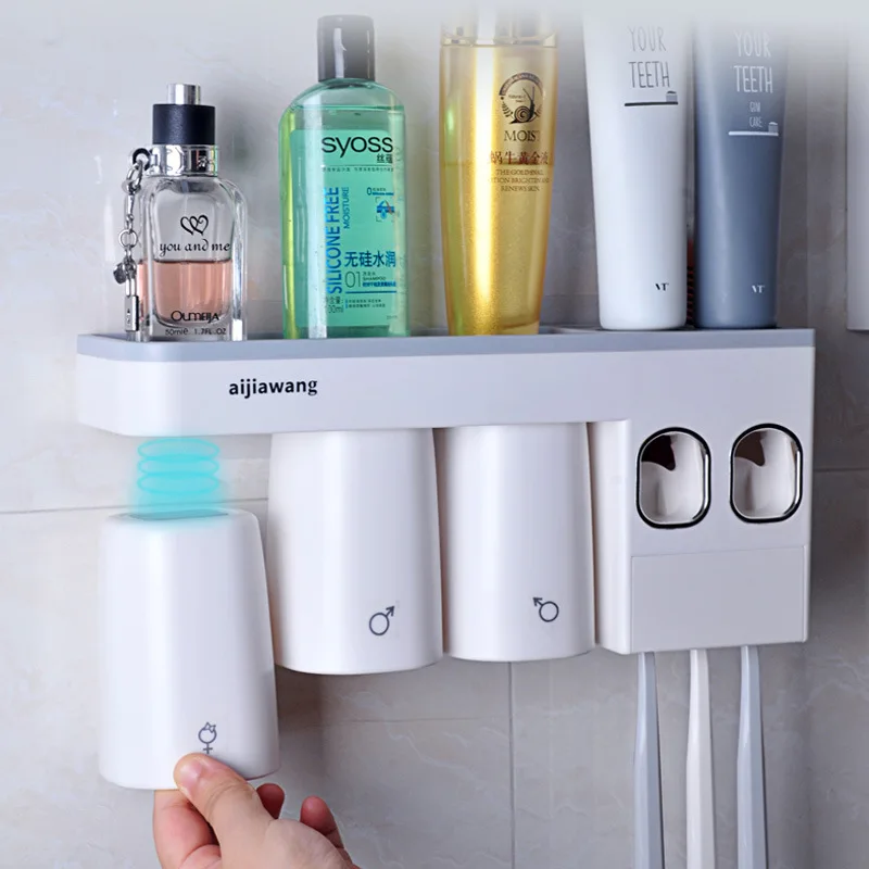 

Magnetic Toothbrush Holder Plastic Automatic Toothpaste Squeezer Wall Mounted Storage Box Wash Set Organizer Bathroom Accessory