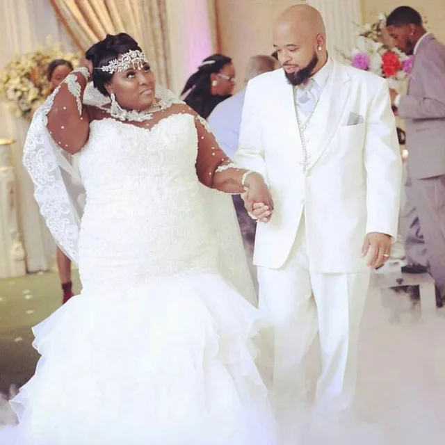 Размера плюс мужские свадебные костюмы белый мужской блейзер смокинг для жениха