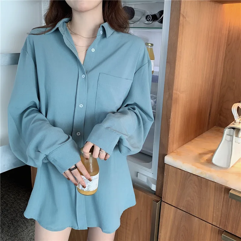 

2021 new Hot selling women tops korean fashion long sleeve blouse casual ladies work button up shirt female white blouse Ay01076
