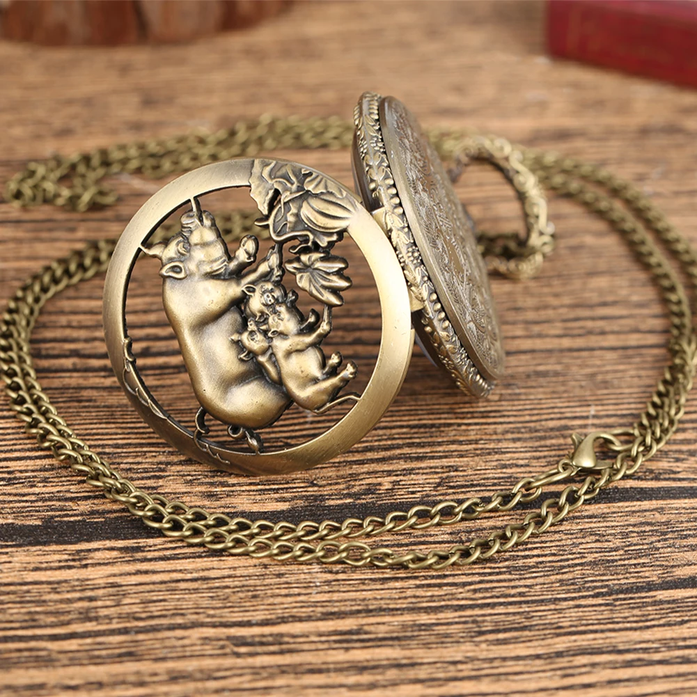 

Retro Quartz Pocket Watch Chinese Zodiac Pig Steampunk Openable Hollow Pendant Necklace Watches Men Women Gifts cep saati