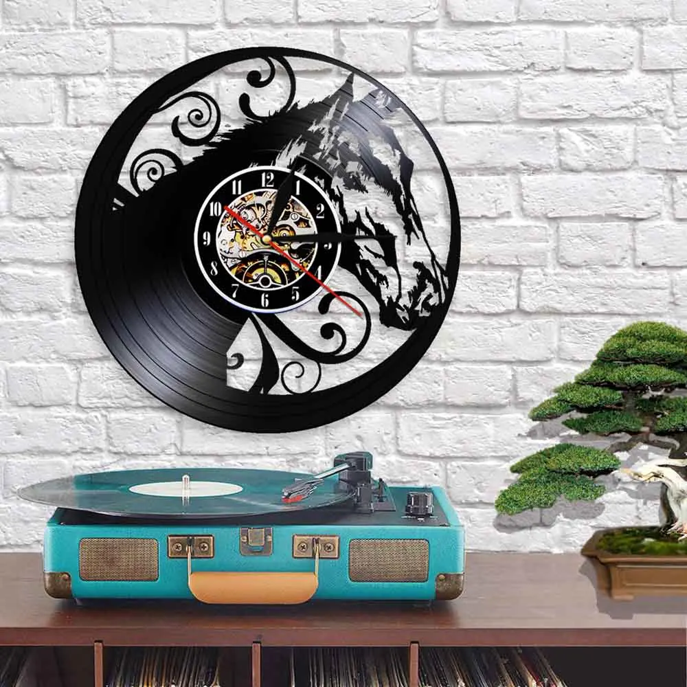 Настенные часы с изображением лошадей и виниловых пластинок современный дизайн