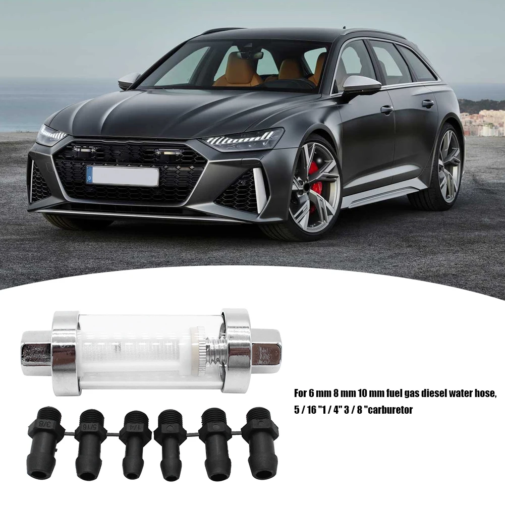 

Universal Motorcycle Car Reusable Inline Chrome Glass Fuel Filter 1/4" 5/16" 3/8" 6mm 8mm 10mm