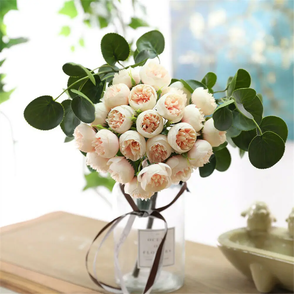 27-Head Rustic Tea Rose Artificial Silk Flower Bouquet Home Hotel Table Decoration Fake for Wedding | Дом и сад