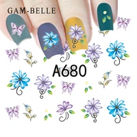 gam belle 1pc water transfer stickers nail art decorations beauty colorful rose feather tattoos nail decals manicure