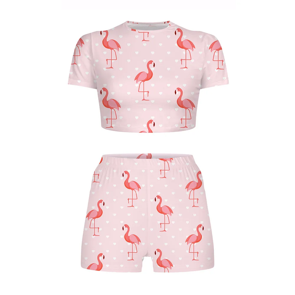 

Kawaii Women Set 2pcs Printed Summer Outfits Womens Casual Short Sleeve Set Two-Piece T-shirt Shorts Homewear
