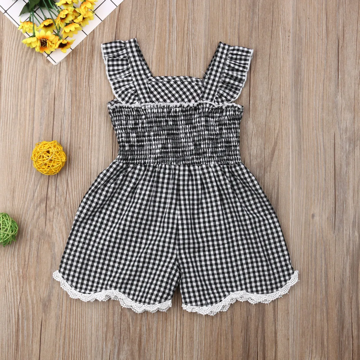 

1-6Y Infant Kids Baby Girl Romper Sleeveless Lace Plaid Bowknot Jumpsuit Playsuit Outfit Summer Clothes