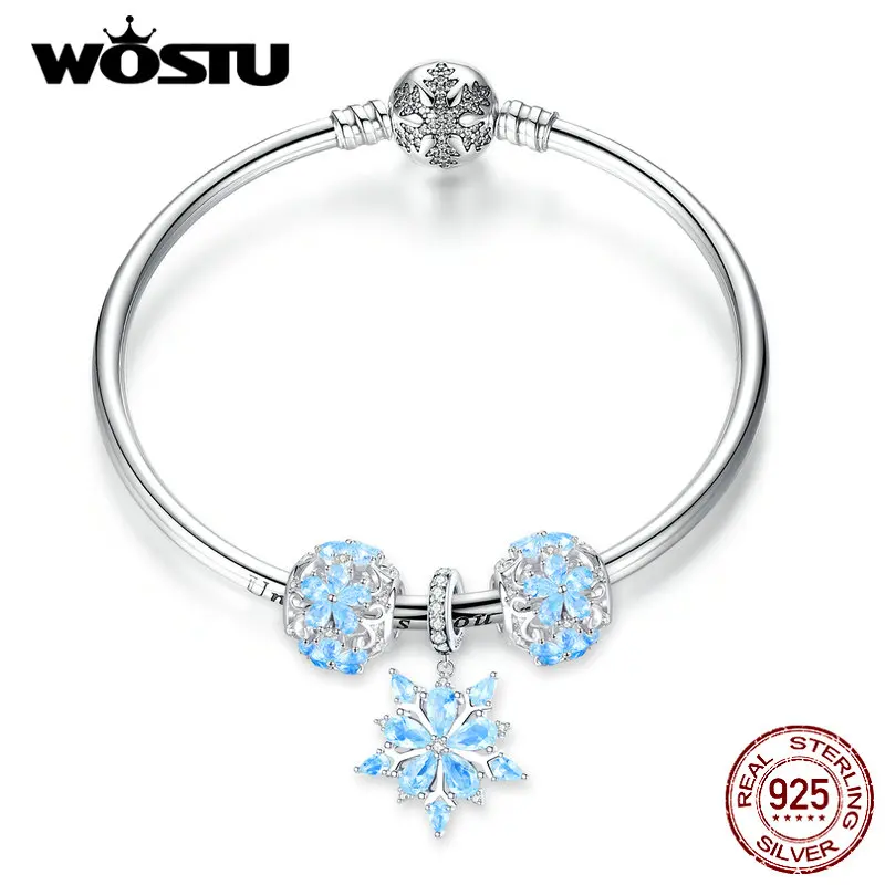 Женский браслет WOSTU из 100% настоящего серебра 925 пробы с белыми бусинами|Гибкие и