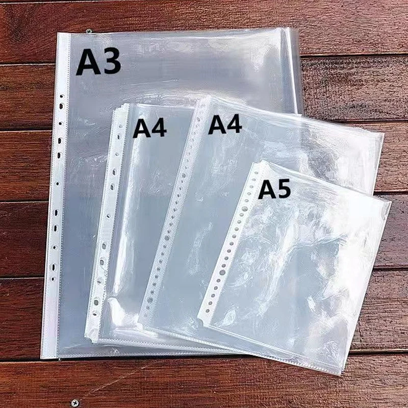 50PCS A4 Clear Sheet Plastic Punched Pockets Folders A3/A5/B5 Thin Loose Leaf Documents Filling  Protectors Filing Products Bag
