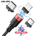 Магнитный USB-кабель USLION для быстрой зарядки iPhone Xiaomi, провод для передачи данных, шнур USB C, магнитное зарядное устройство для телефона, кабель Micro USB Type-C
