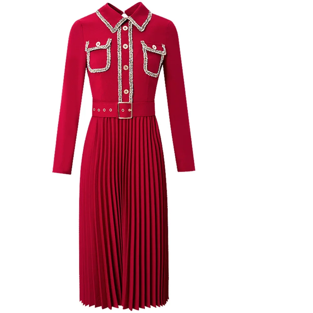 

dress Long party Pleated Runway 2021 NEW spring long dress Women luxury Casual shirt Dress fashion ladies free shipping dresses