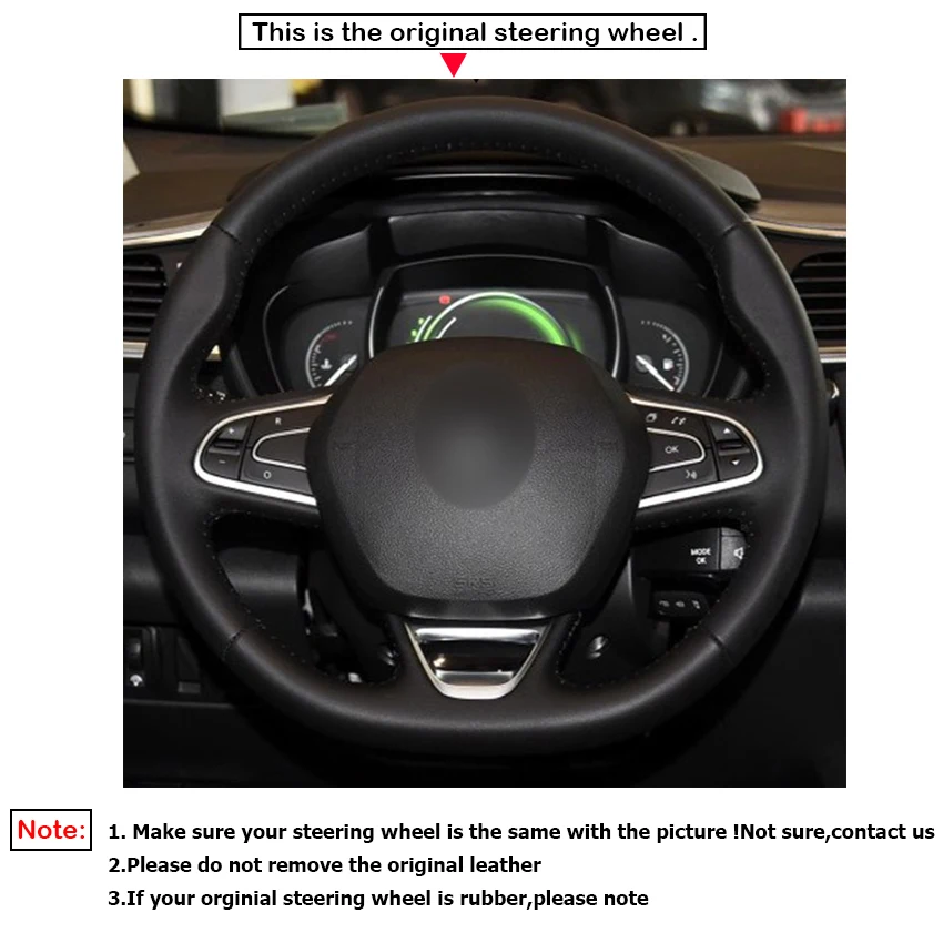 Черная накладка на руль из искусственной кожи для Renault Kadjar 2015 2019 Koleos 2017 Megane 2016