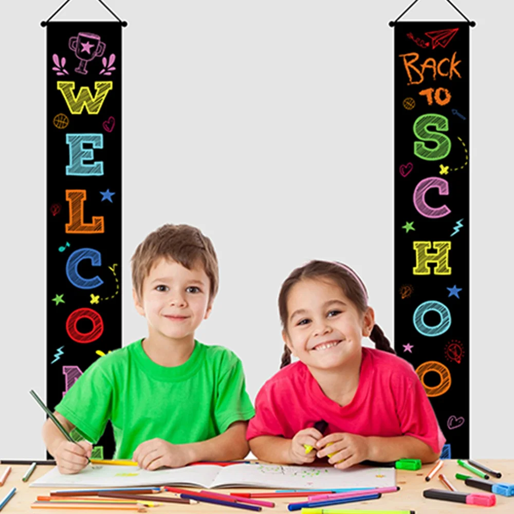 1 Pair Welcome Back Door Couplets School Banners Curtain Decorations |