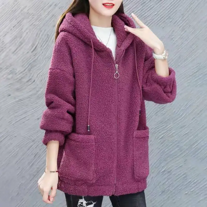 

Autumn winter coat firm sweet hooded women Harajuku Women's loose casual warm hooded women zipper wool flannel women sweatshirts