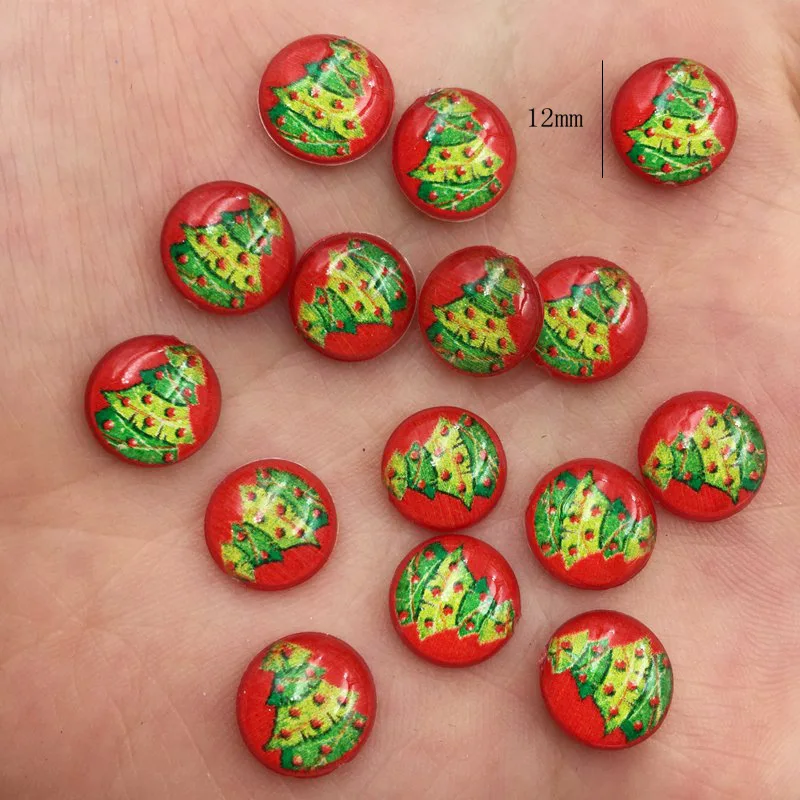 

New 100pcs Red Resin 10mm Colorful Christmas Tree Round Flat Back Rhinestone Appliques DIY Wedding Scrapbook Craft PF840