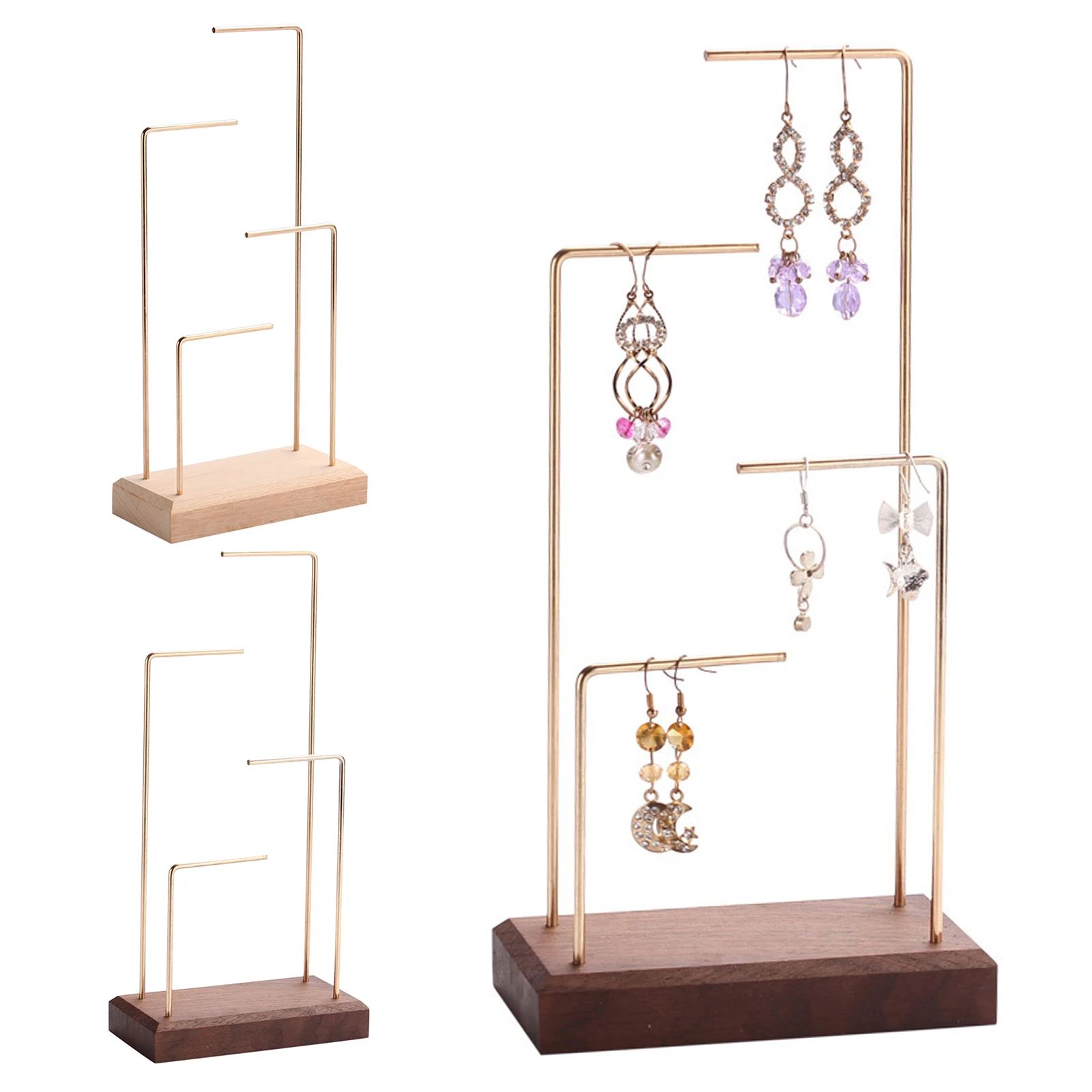

Wooden Tiered Jewellery Display Stand Rack Home Showcase Pendant Necklace Studs Earrings Holder for Tabletop Countertop