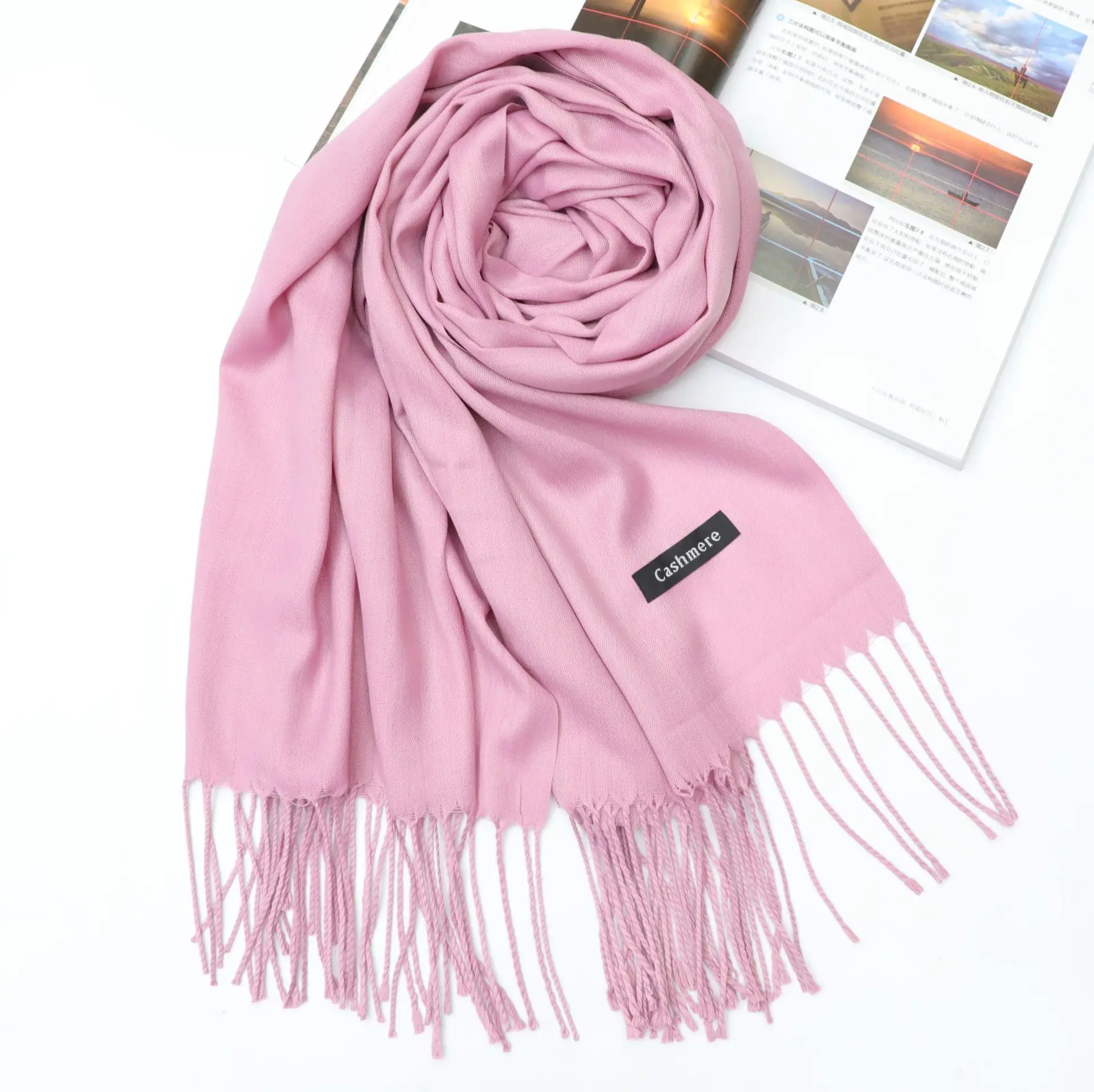 BUENOS осенне зимний искусственный кашемировый однотонный красный шарф большой