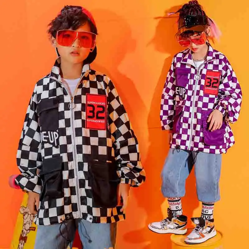 Детская одежда в стиле хип-хоп костюмы для джазовых танцев девочек клетчатая