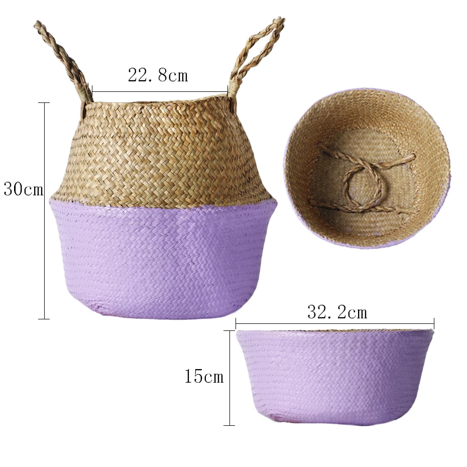 3 стиля водорослей ваза цветочный горшок корзина соломы ротанга завод хранения