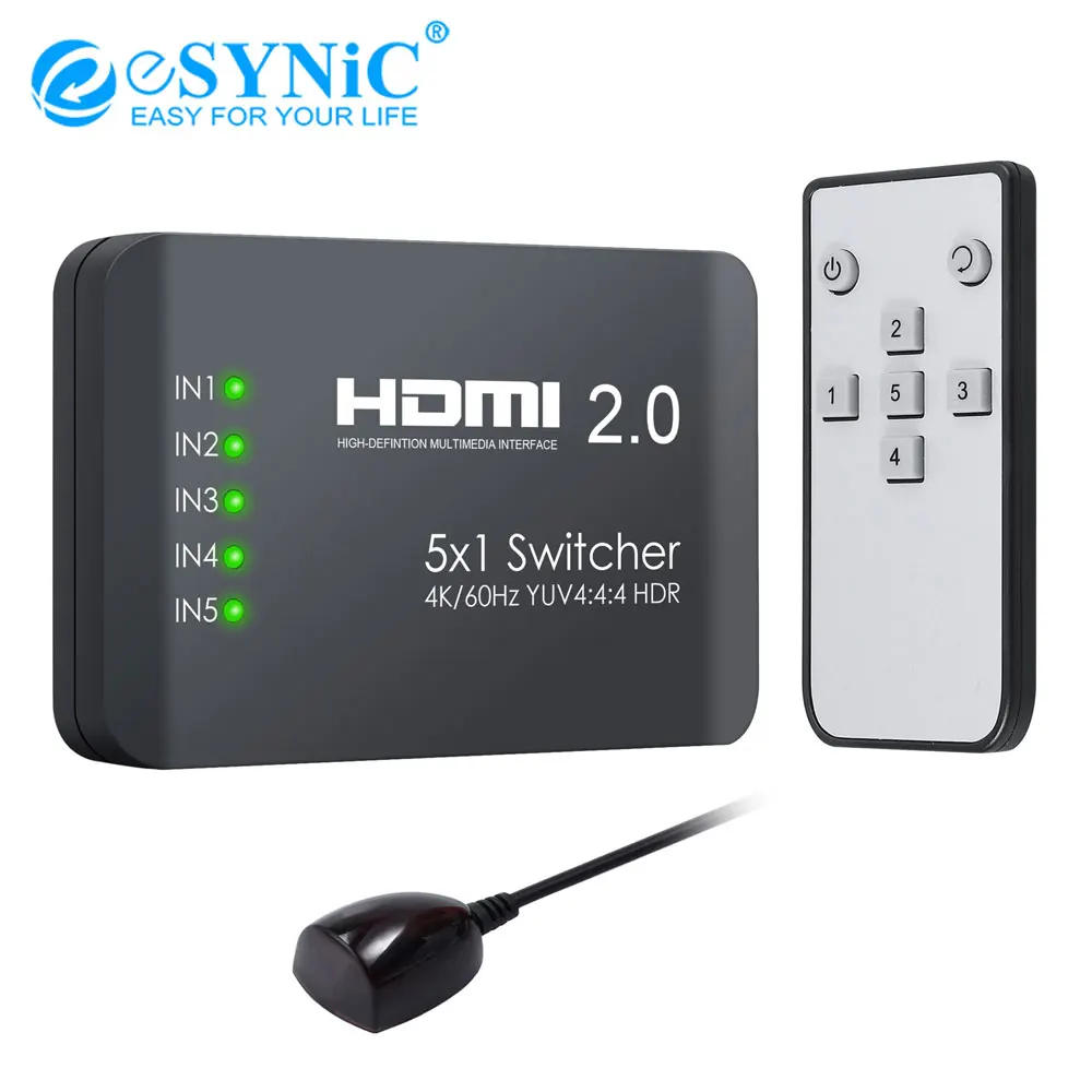 Коммутатор eSYNiC HDMI 2 0 5 портов коммутатор в 1 выход с ИК удаленным поддержкой порта