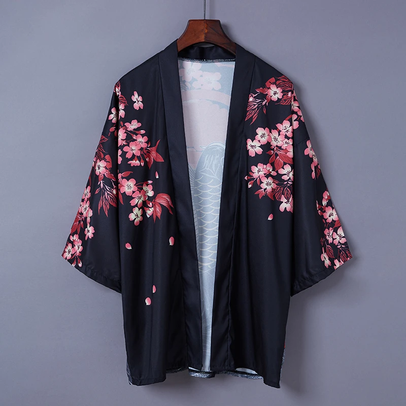 Женское кимоно в стиле Харадзюку черно-белое тонкое пляжное пальто кардиган с