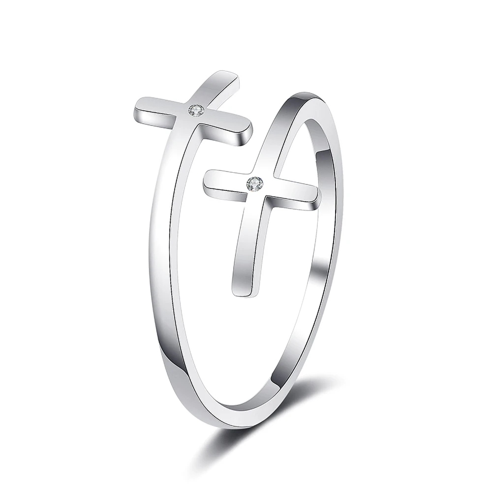 

Goth Mozanstone Jewelry Rose Gold Genuine Rings Female Cross Platinum Simple Silver Ring Tail Korea Free Size Ring Wholesale