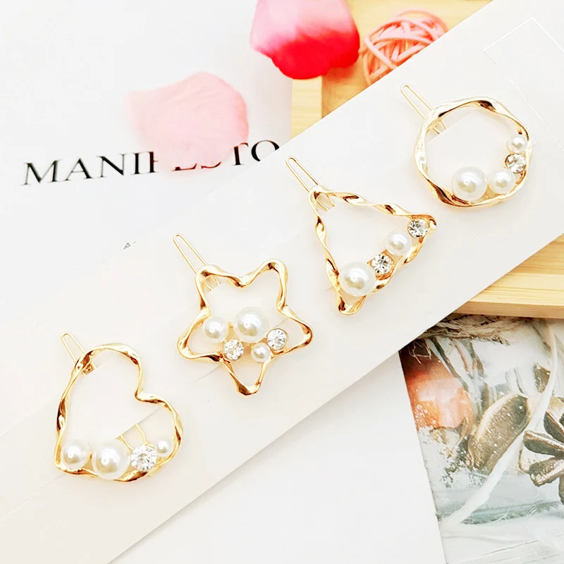 Корейские милые заколки для волос в форме сердца и звезд женские аксессуары