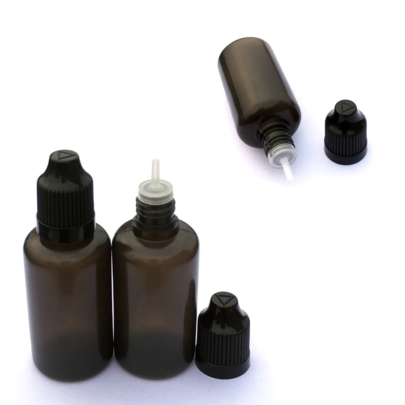 

10pcs Empty 30ml Plastic Dropper Bottle Black PE Needle Bottles With Childproof Cap 30cc E Liquid Vial