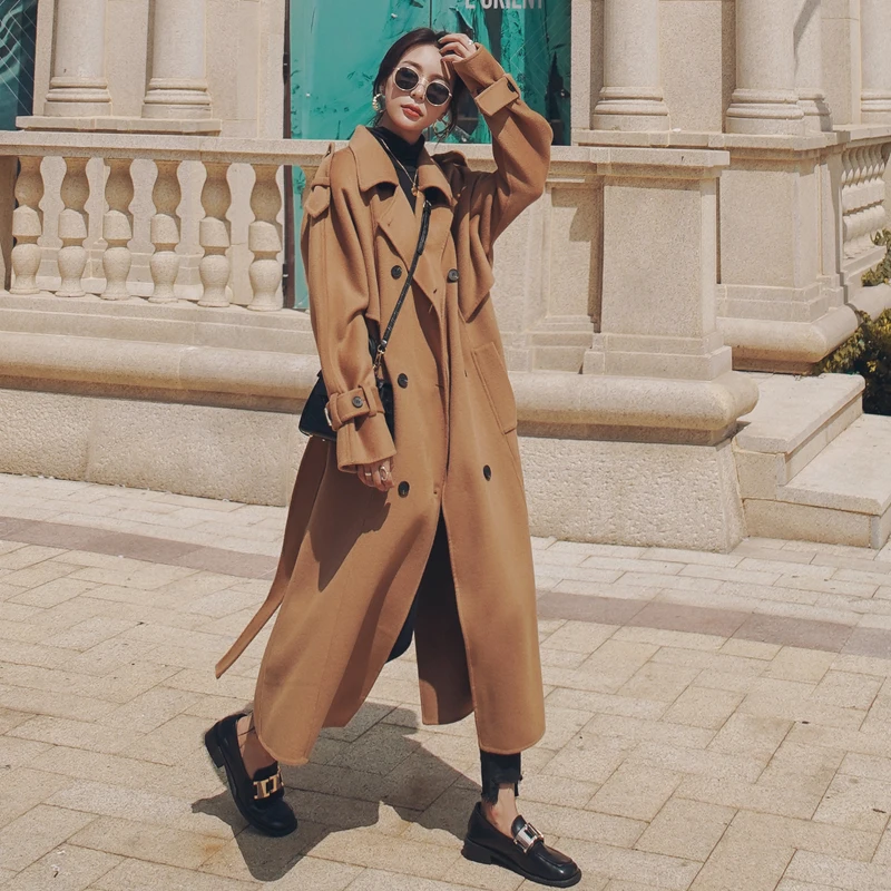 

Женское шерстяное пальто с поясом, длинное двубортное пальто в английском стиле, зимняя верхняя одежда