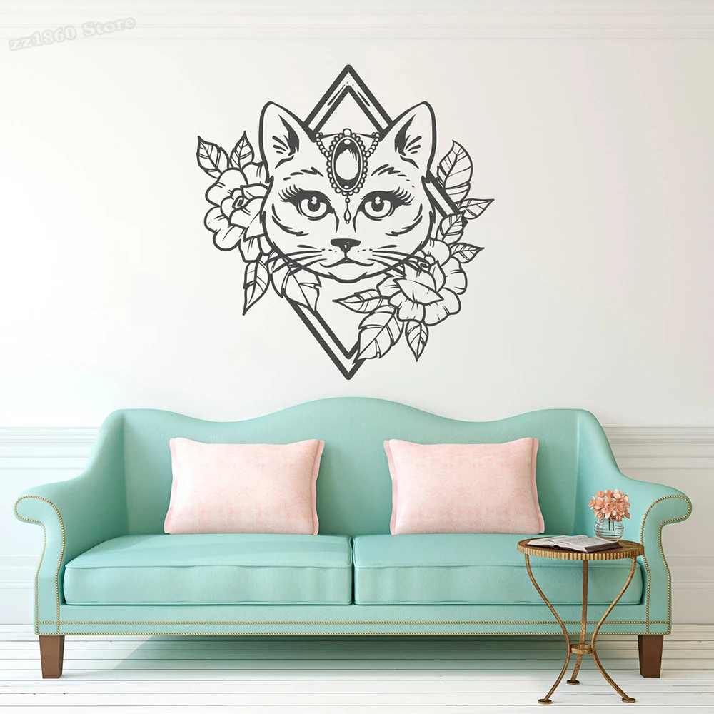 

Наклейка на стену в стиле бохо B927, Виниловая наклейка с изображением кота, дикой природы, для украшения детской комнаты, дома