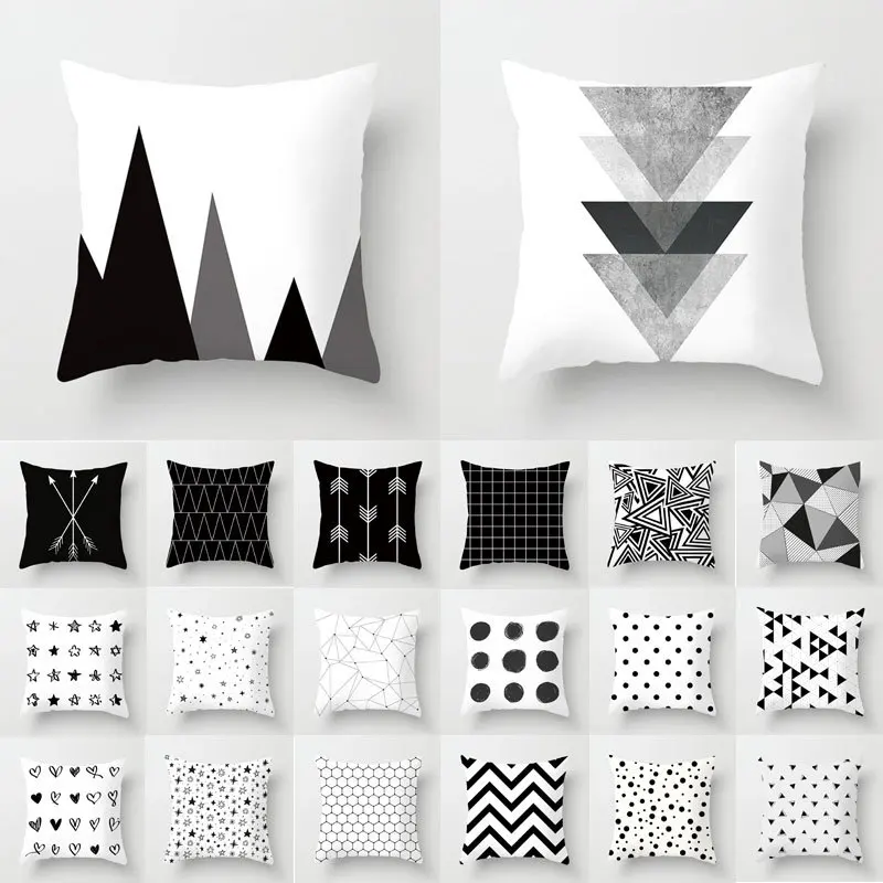 

Black and White Geometric Decorative Pillowcases Short plush Throw Pillow Case Striped Geometric Pillowcase kussensloop