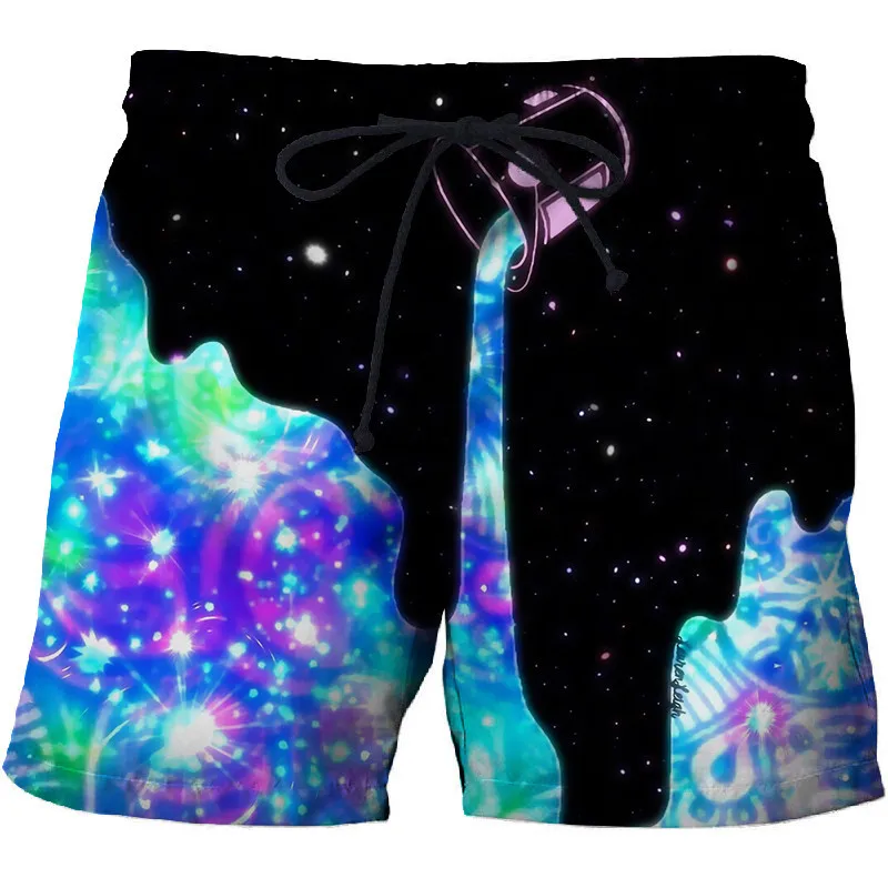

2021 summer fashion anime 3D printed shorts men's beach pants blue flame color 3D casual shorts beach breathable beach shorts