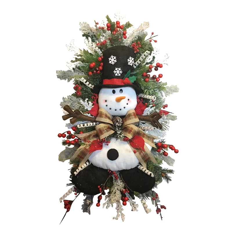 

Christmas Wreath for front Door Floral Wreath with Snowman Holiday Pendant Decor